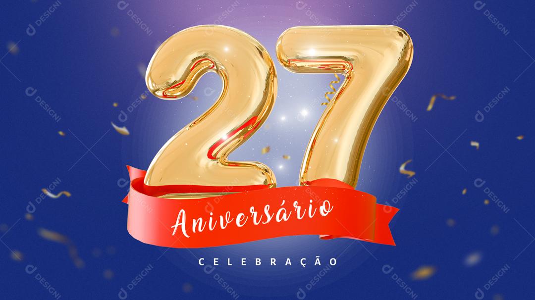 Banner Aniversário de 27 Anos Celebração Social Media PSD Editável
