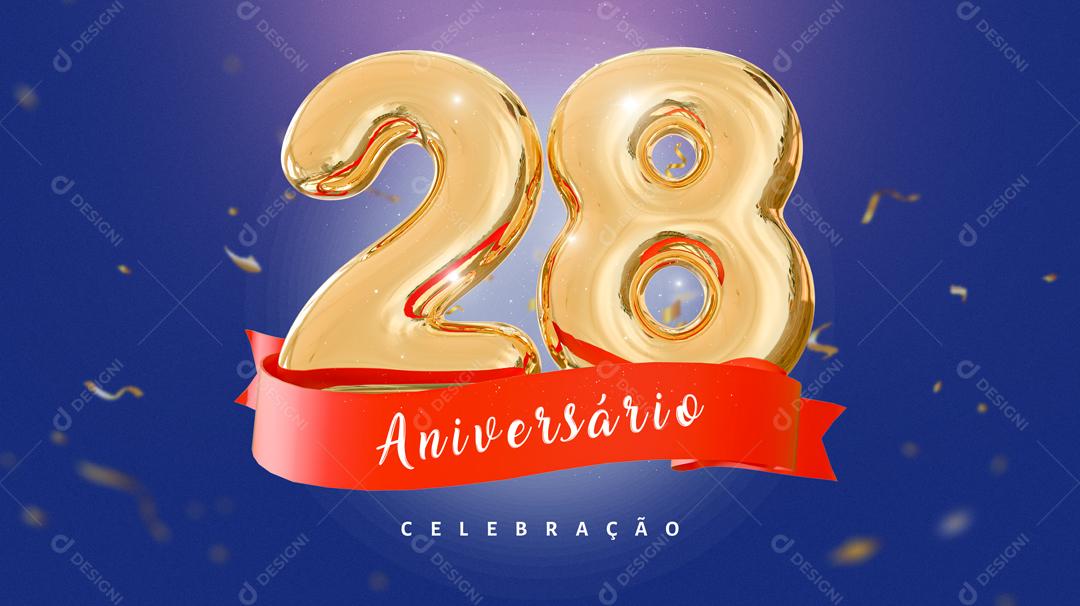 Banner Aniversário de 28 Anos Celebração Social Media PSD Editável