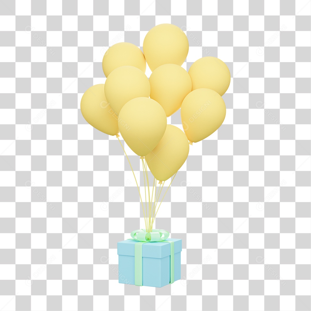 Balões Amarelos com Caixa de Presente PNG Transparente