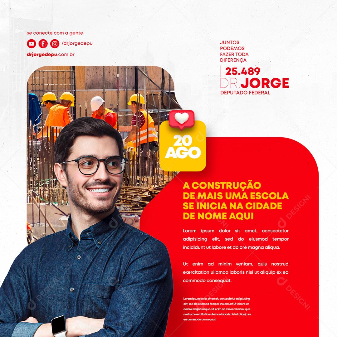 A construção de mais uma escola se inicia na cidade Política Social Media PSD Editável