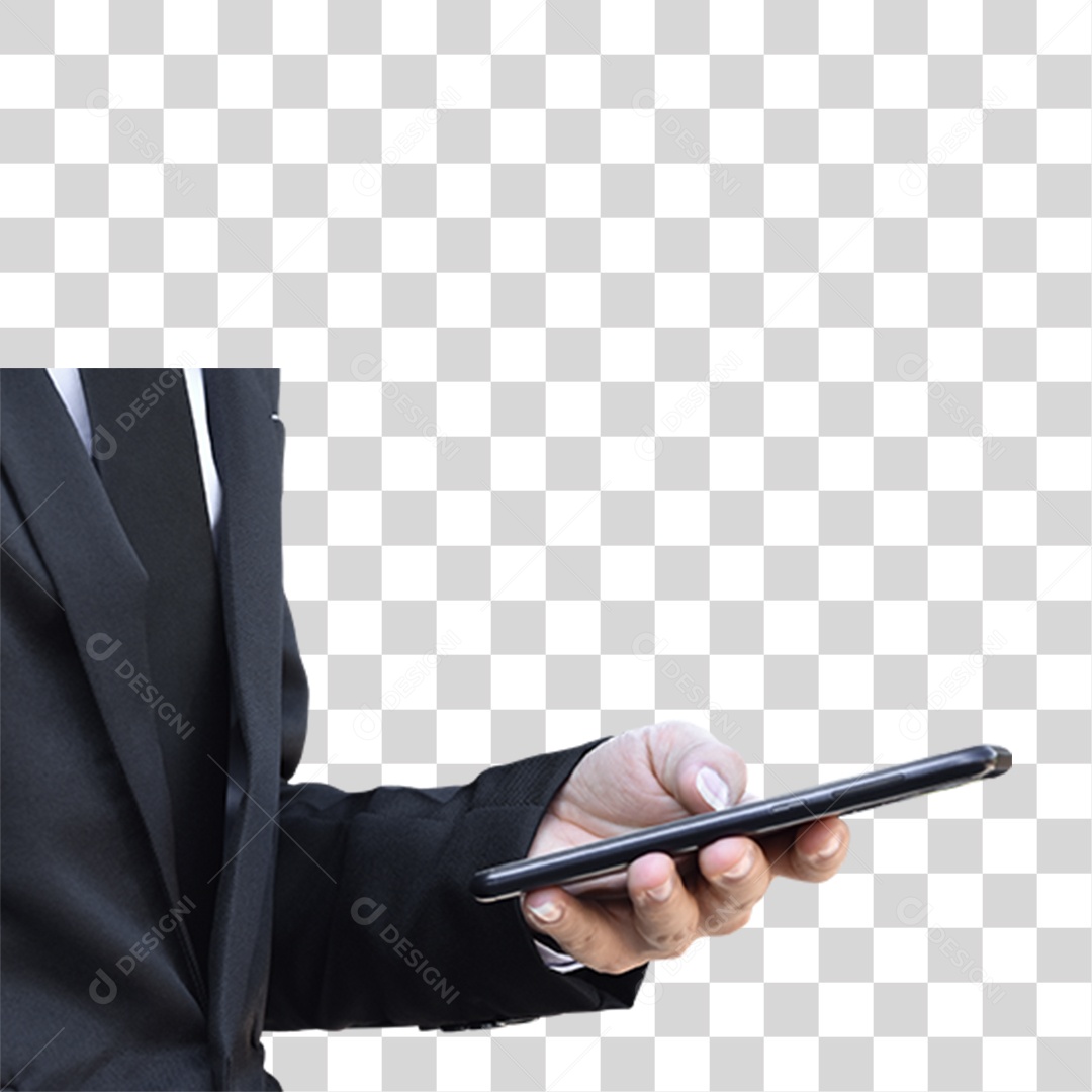 Homem de Terno segurando Celular PNG Transparente