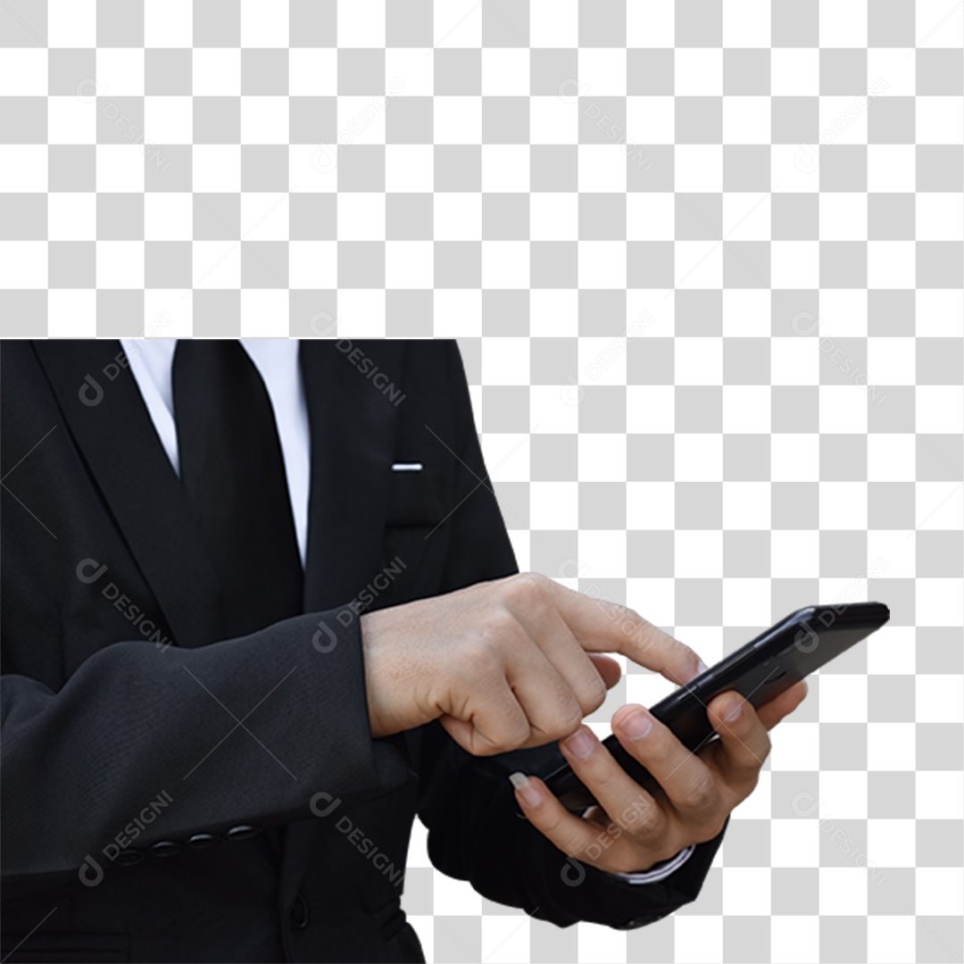 Homem de Terno segurando Celular PNG Transparente