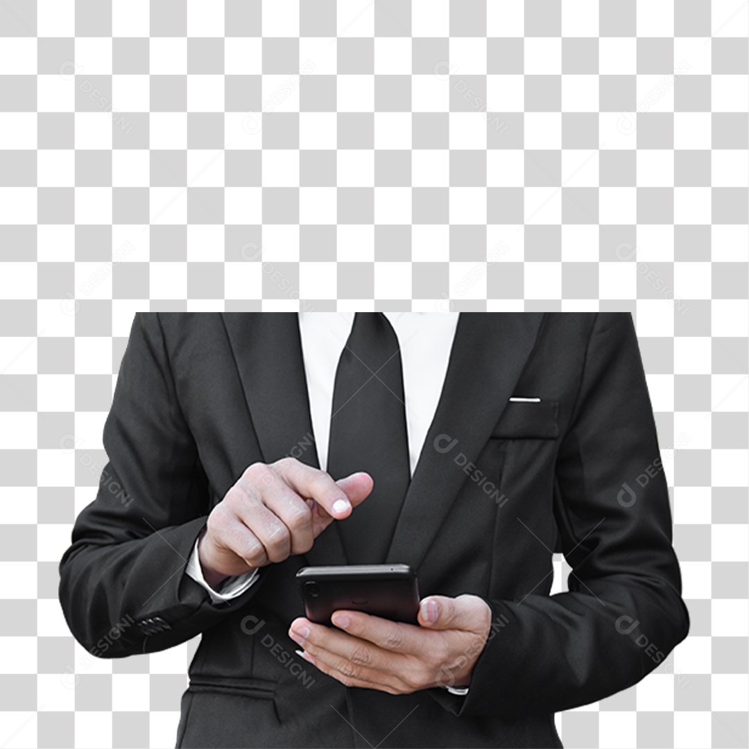 Homem de Terno segurando Celular PNG Transparente