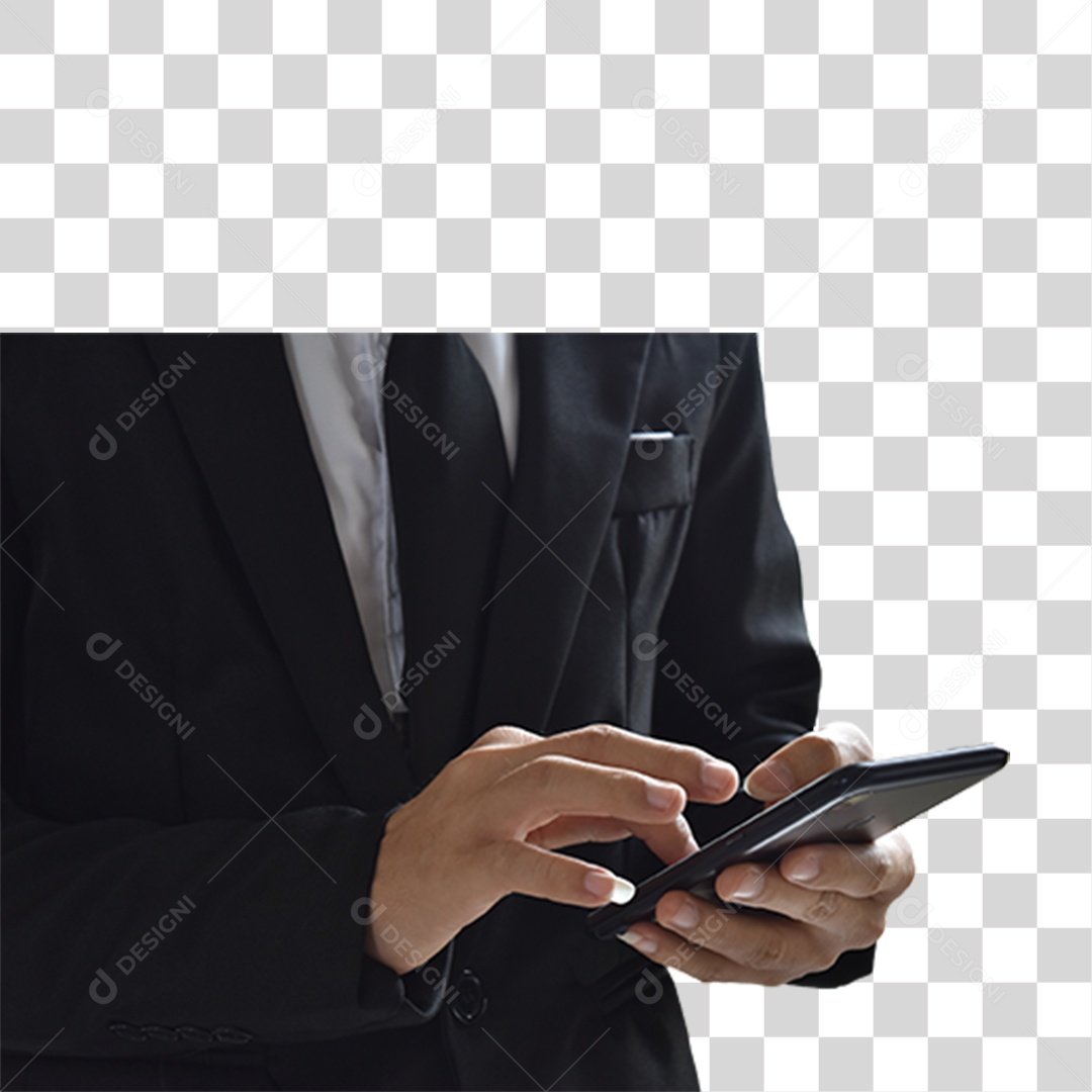 Homem de Terno segurando Celular PNG Transparente