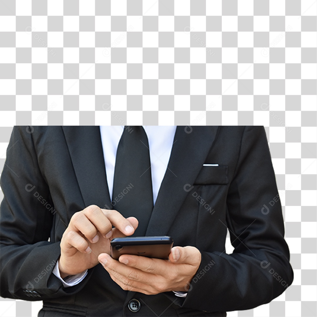 Homem de Terno segurando Celular PNG Transparente