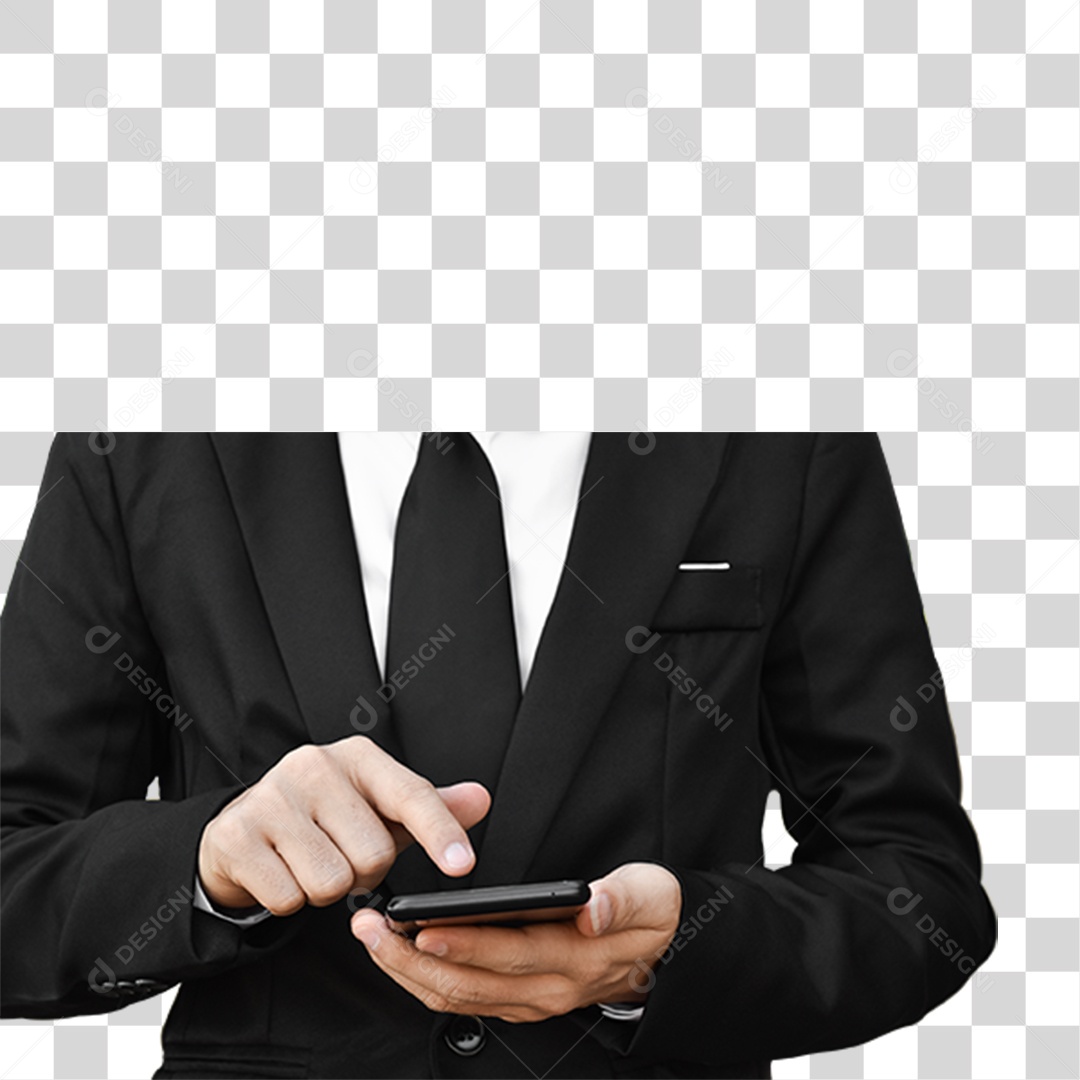 Homem de Terno segurando Celular PNG Transparente