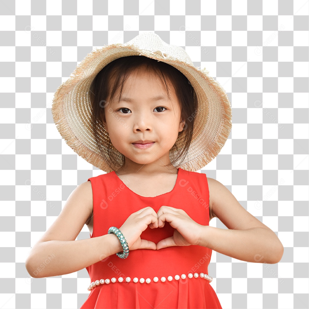 Asian Child in Straw Hat Transparent PNG