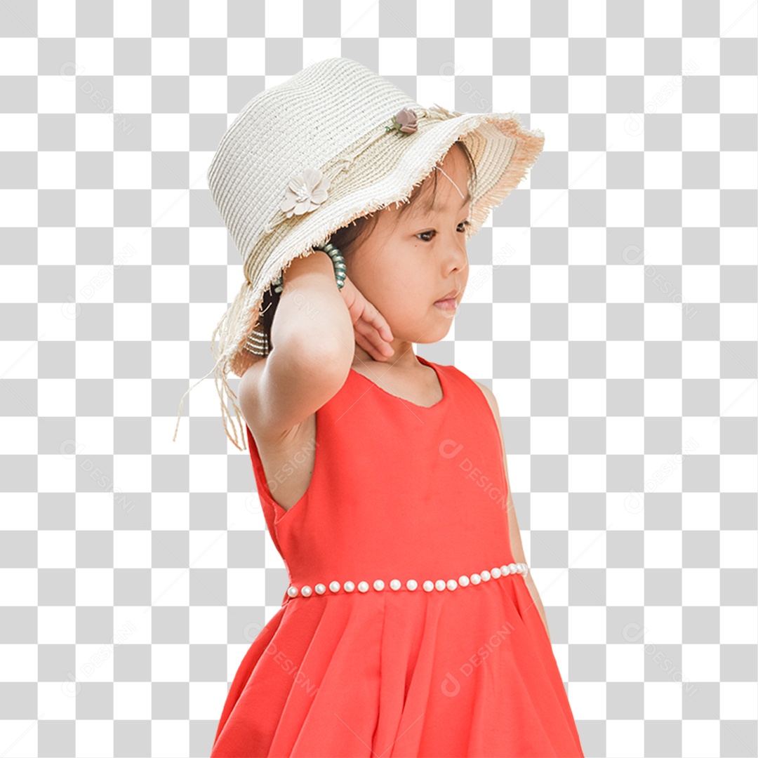 Criança Asiática de Chapéu de Palha PNG Transparente