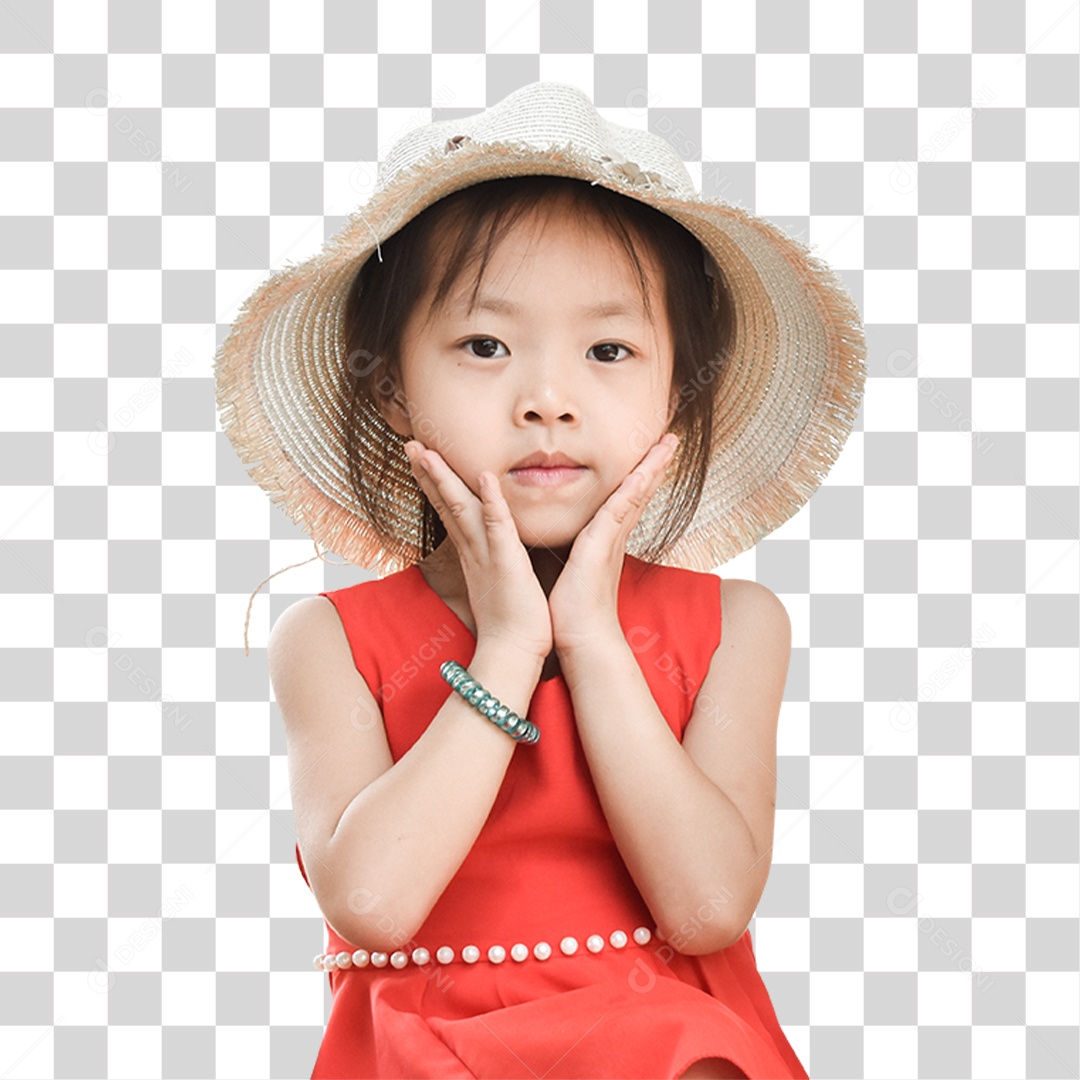 Criança Asiática de Chapéu de Palha PNG Transparente
