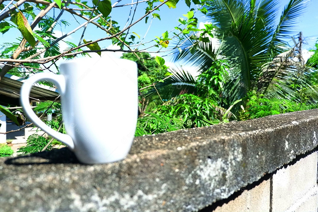 Xícara branca sobre floresta selva