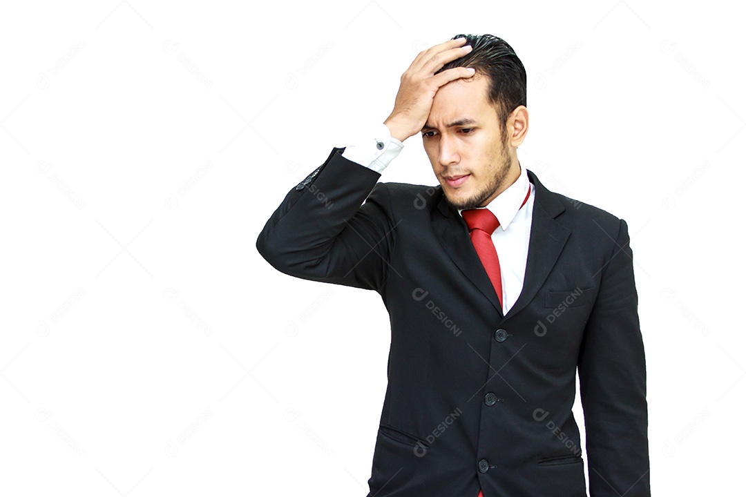 Expressivo jovem empresário frustrado pensando isolado