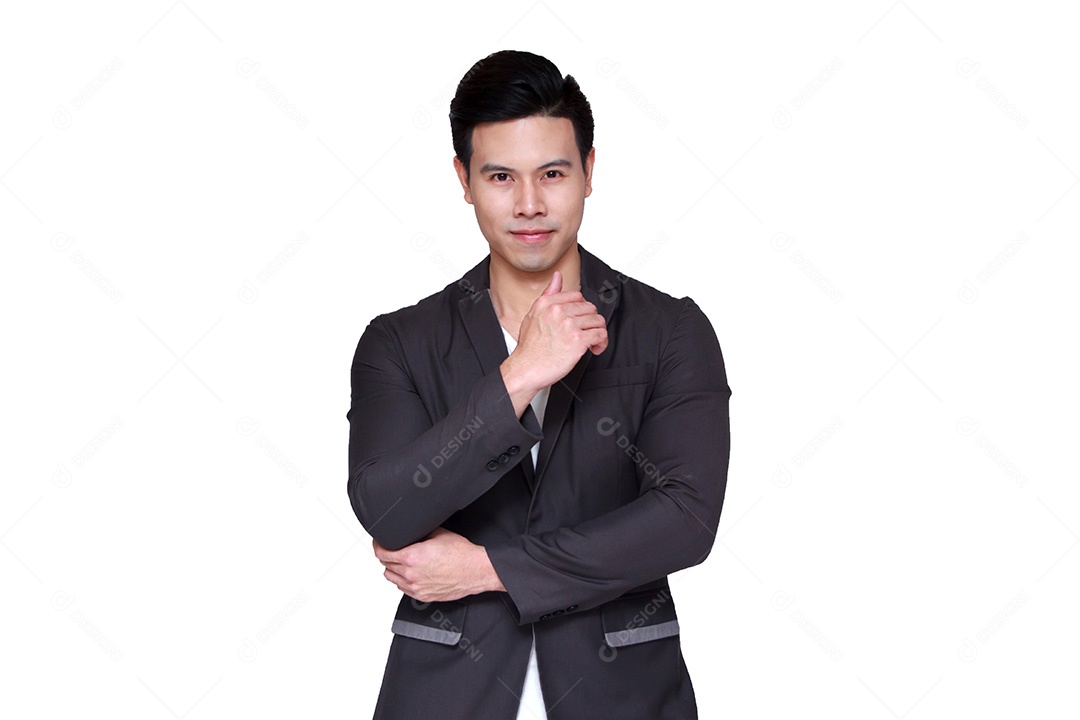 Retrato do jovem empresário sorridente feliz, isolado no branco