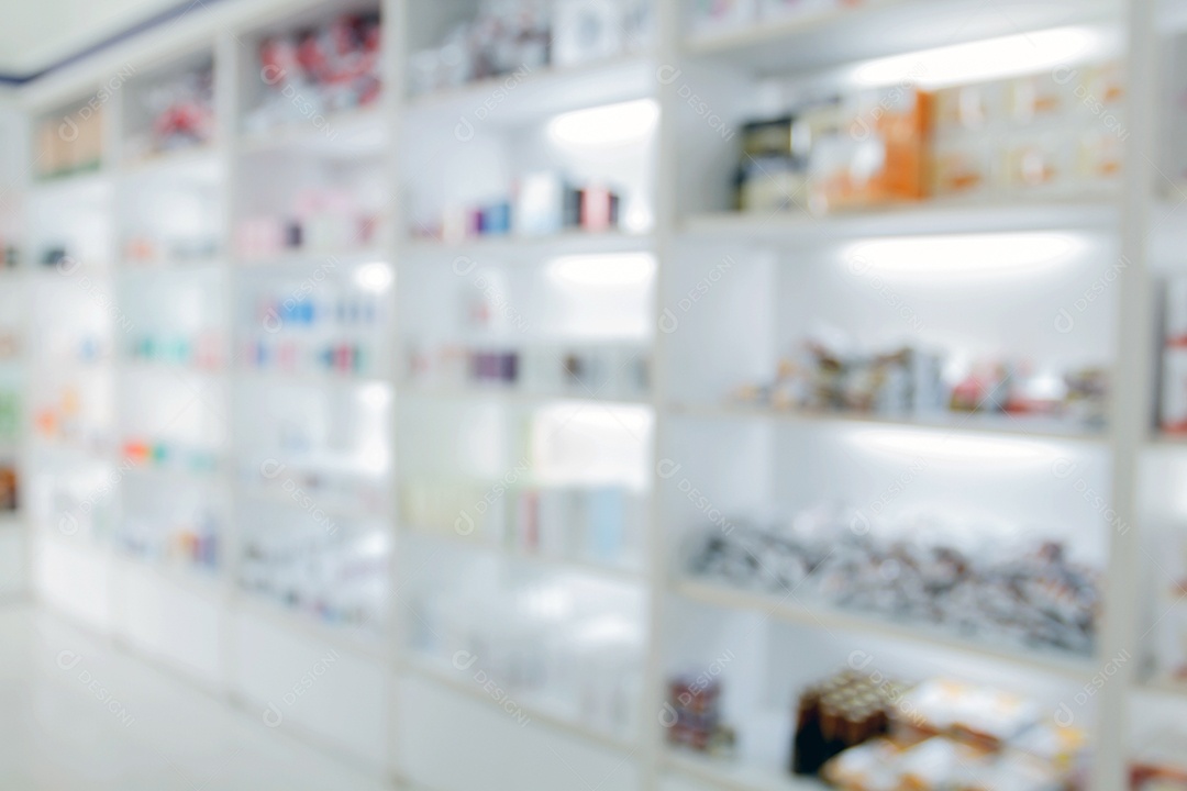 armário de remédios embaçado e loja de remédios e farmácia para segundo plano
