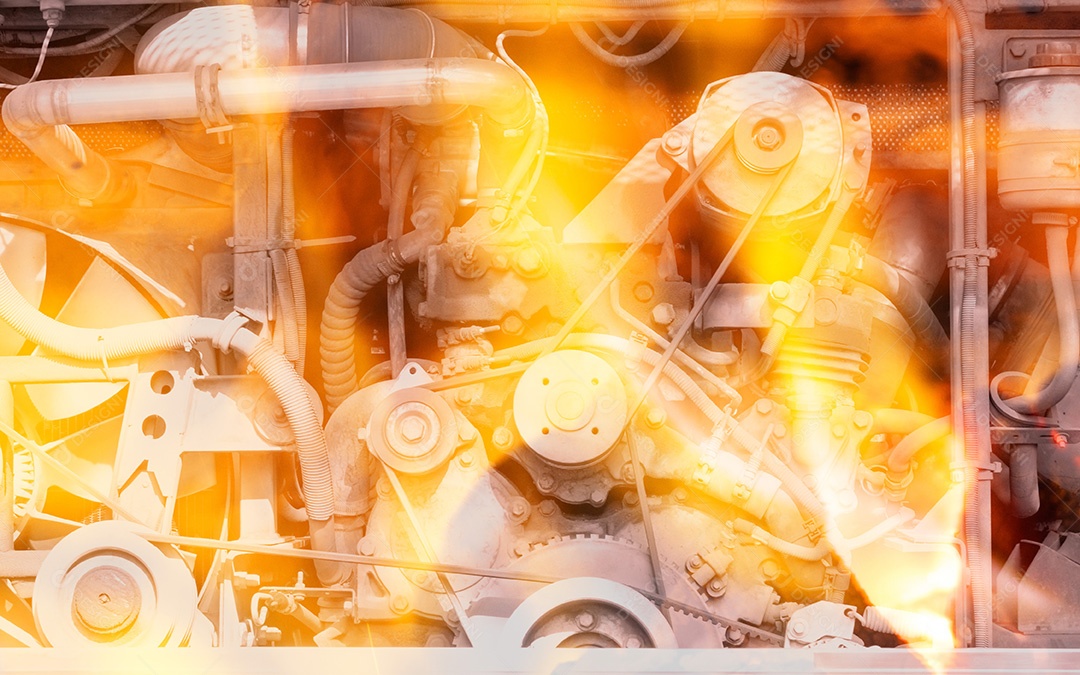 Motor quente, fundo de exposição dupla preto de motor grande