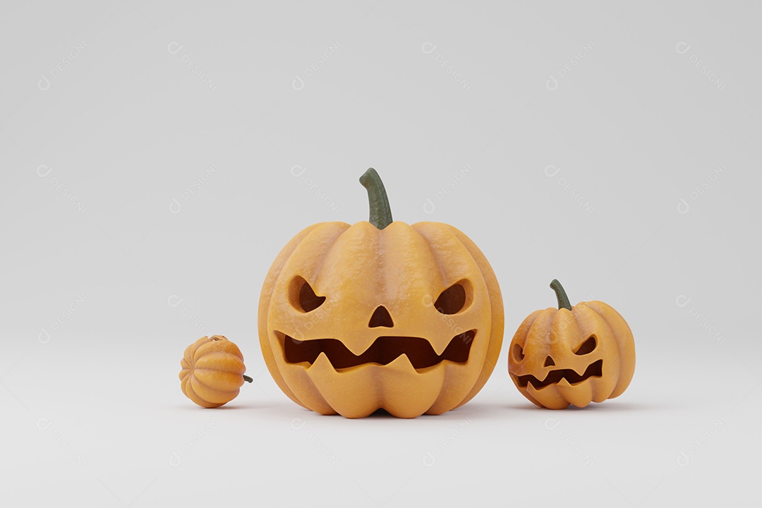 Abóboras de Halloween de renderização 3D em fundo branco