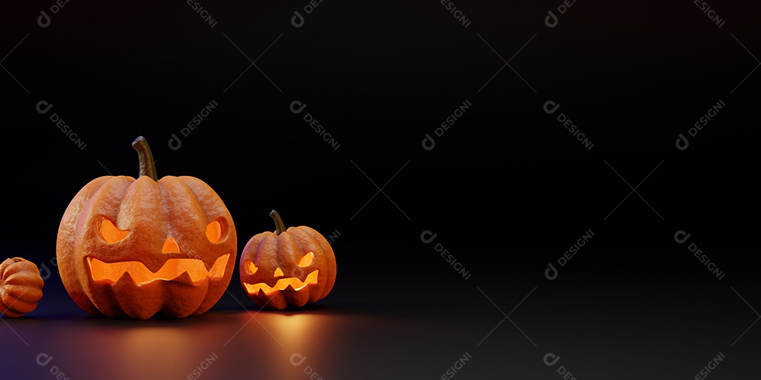 Abóboras de Halloween de renderização 3D em fundo escuro