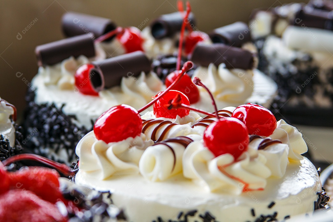 Fundo de foco seletivo de bolo de cereja