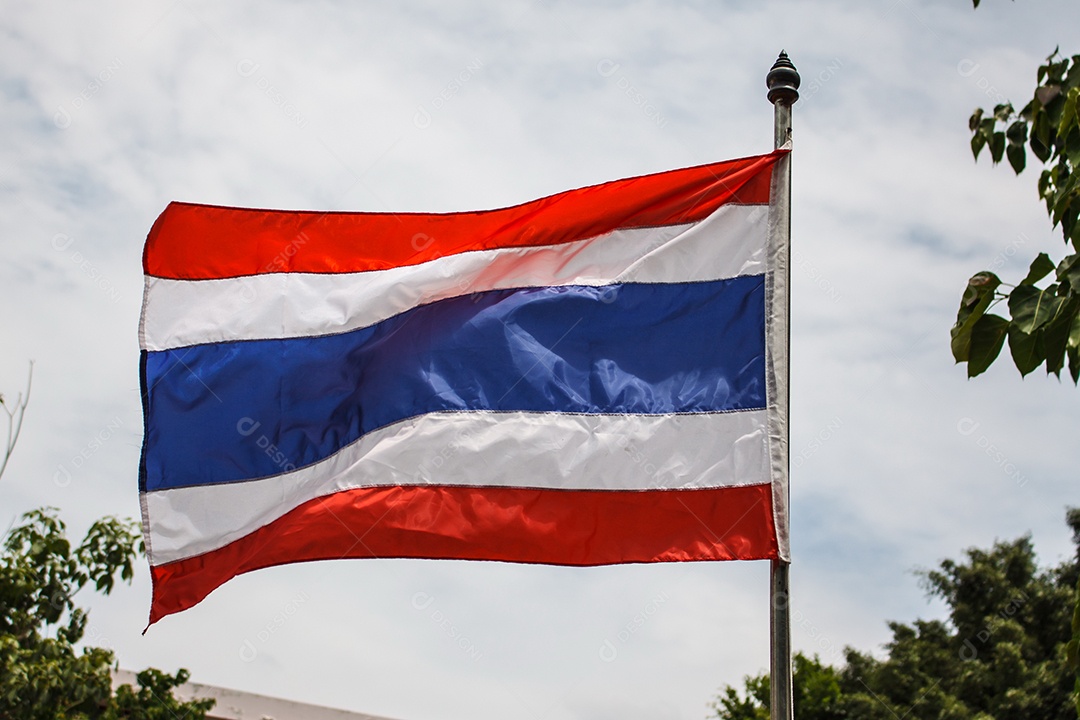 Vista próxima da bandeira tailandesa