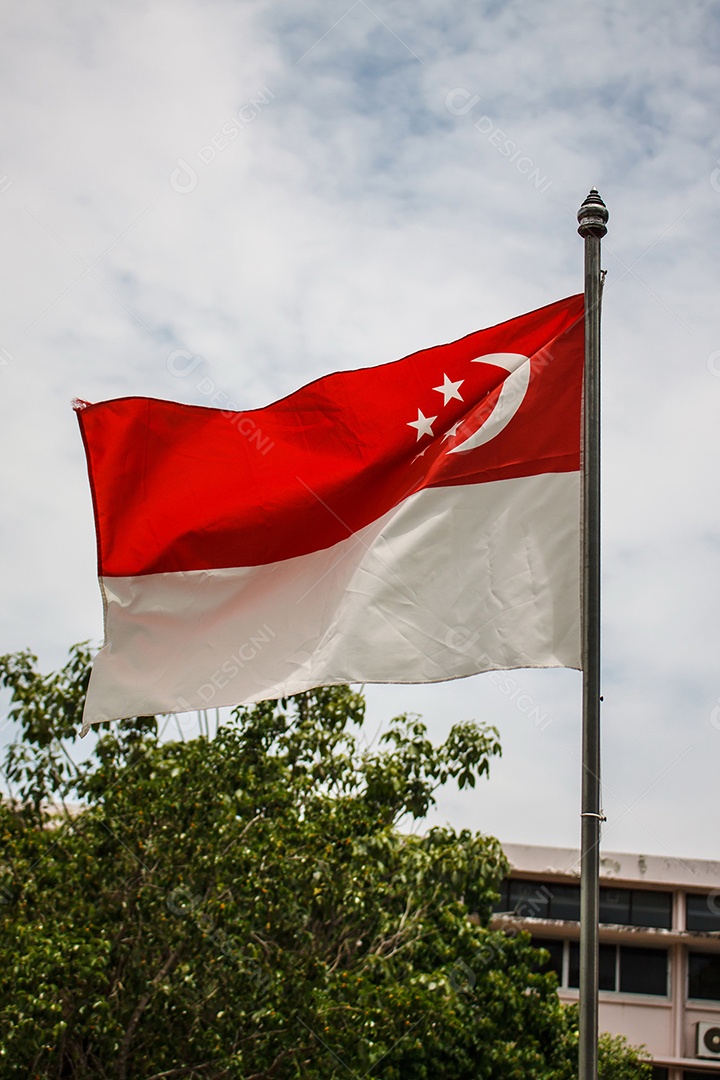 Bandeira da Singapura hasteada