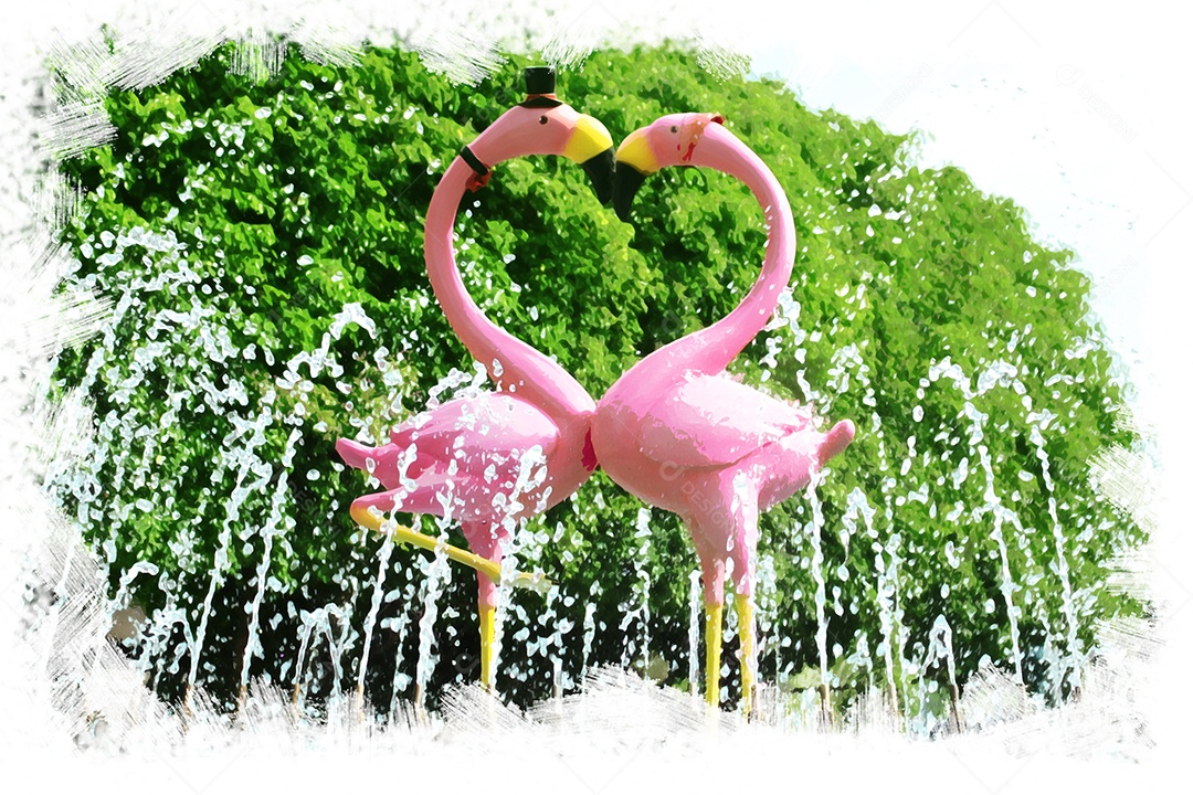Estátua casal de flamingos