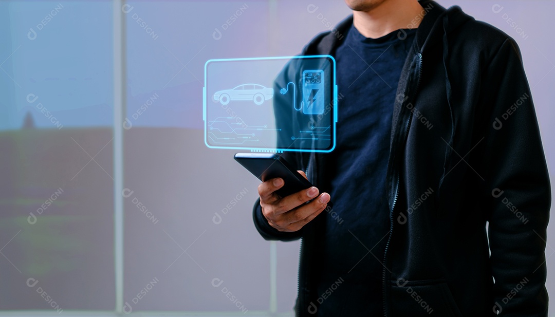 Escolhendo um veículo elétrico. escolha do carro elétrico. apontando para o símbolo