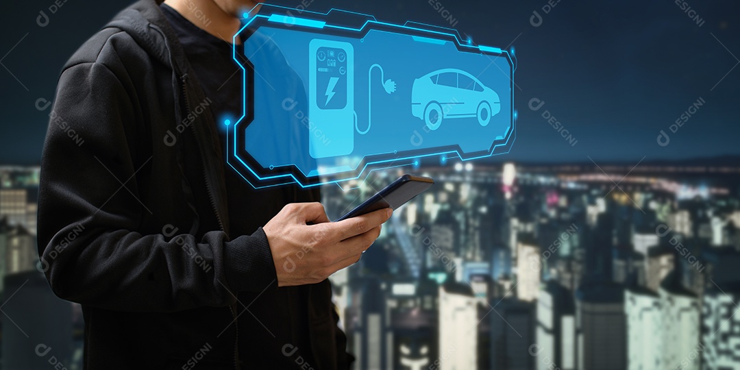 Escolhendo um veículo elétrico. escolha do carro elétrico. apontando para o símbolo