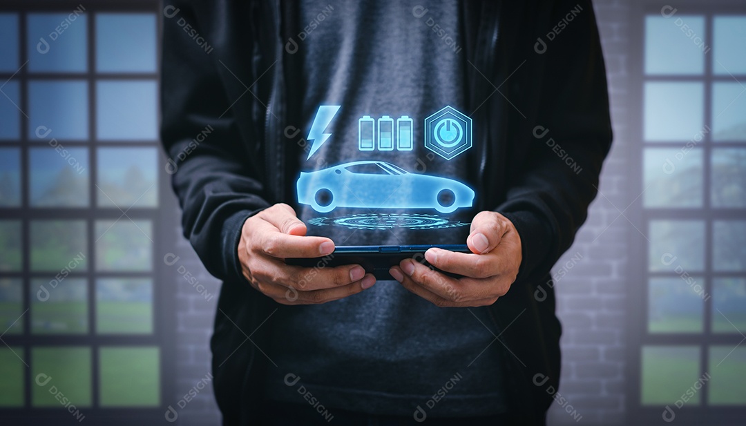 Escolhendo um veículo elétrico. escolha do carro elétrico. apontando para o símbolo