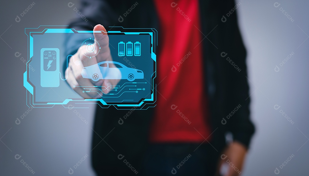 Escolhendo um veículo elétrico. escolha do carro elétrico. apontando para o símbolo