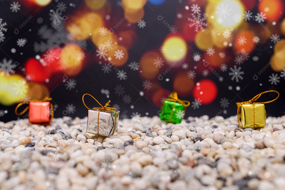 Fundo de noite de neve de caixa de presente de feliz natal