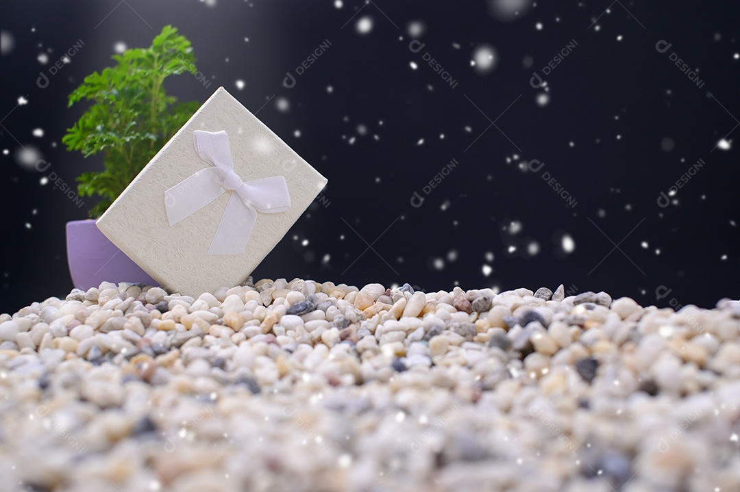 Fundo de noite de neve de caixa de presente de feliz natal