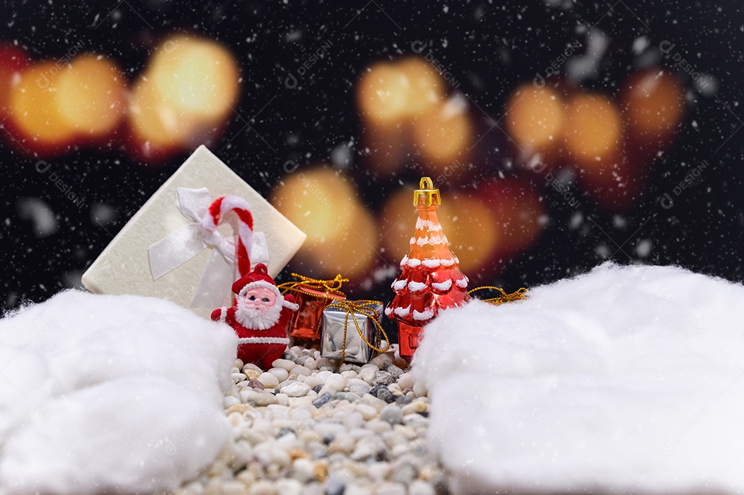 Fundo de noite de neve de caixa de presente de feliz natal