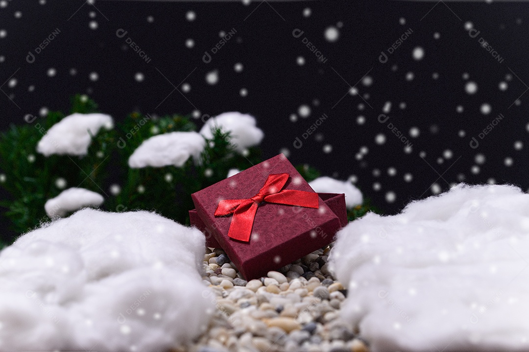 Fundo de noite de neve de caixa de presente de feliz natal