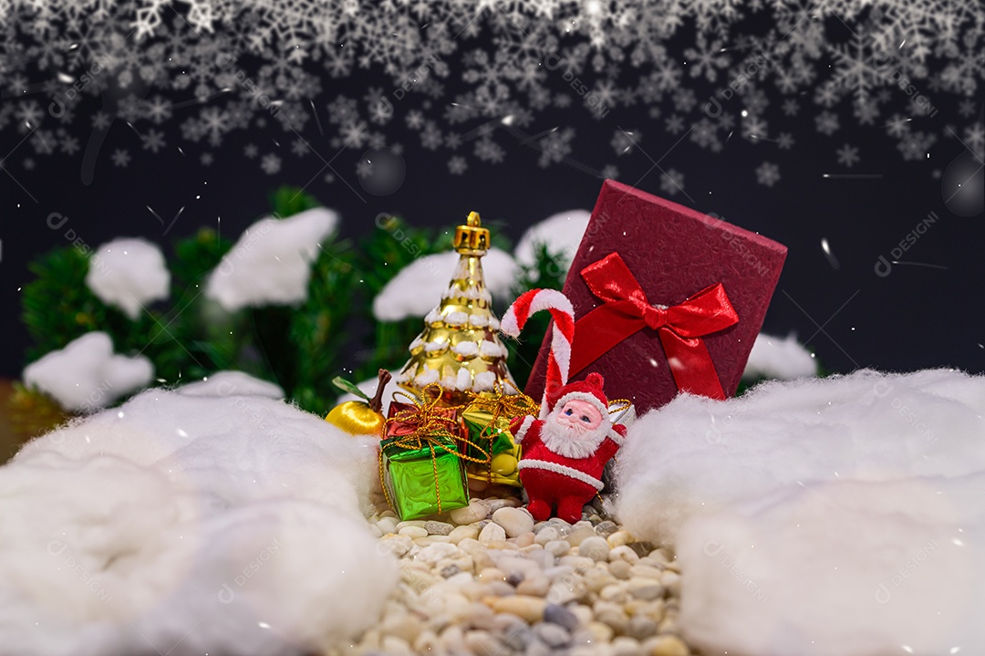 Fundo de noite de neve de caixa de presente de feliz natal