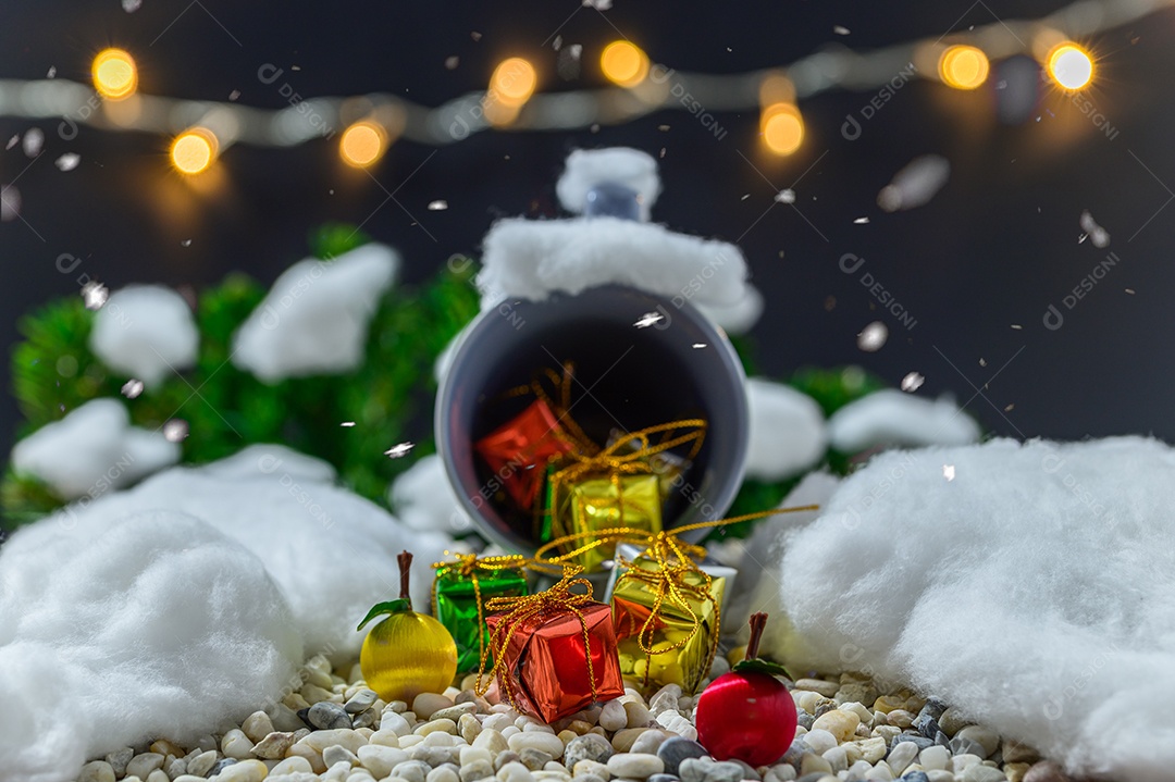 Fundo de noite de neve de caixa de presente de feliz natal