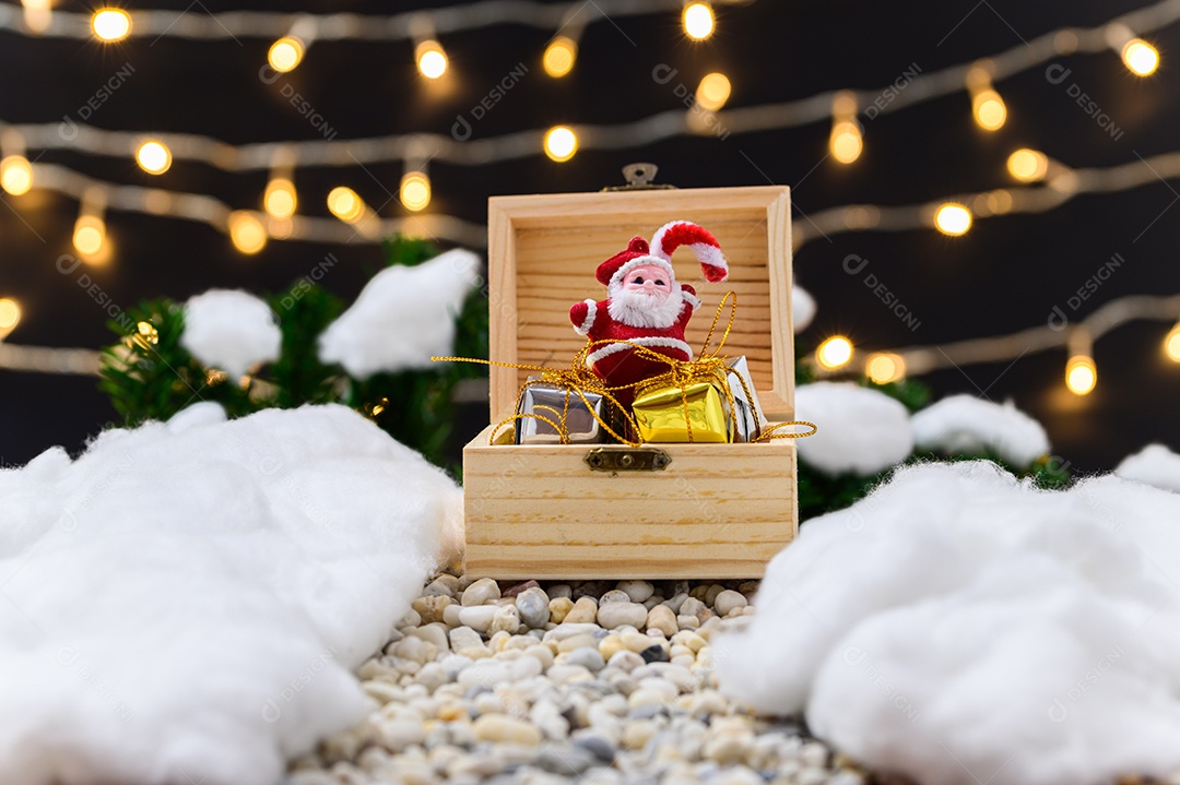 Fundo de noite de neve de caixa de presente de feliz natal