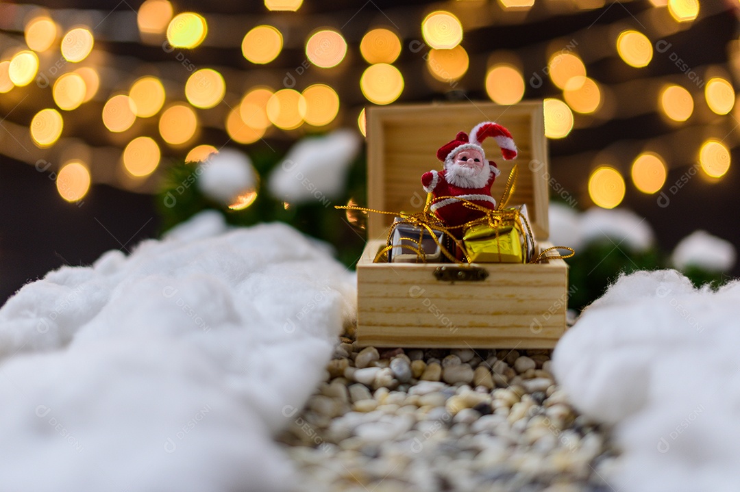 Fundo de noite de neve de caixa de presente de feliz natal