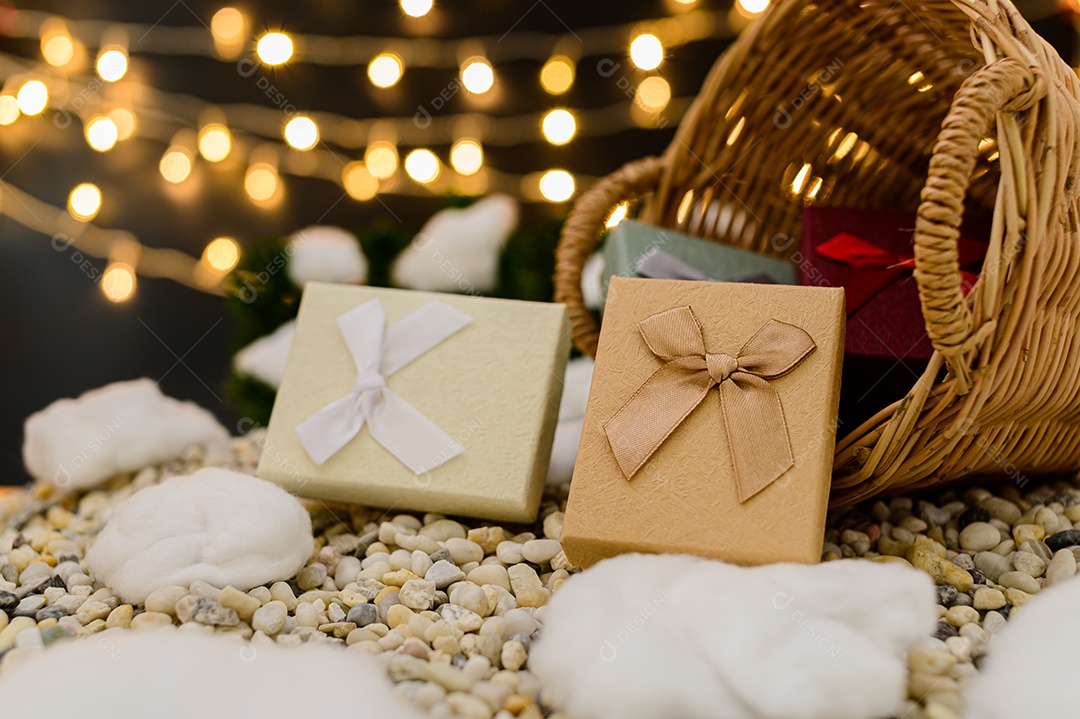 Fundo de noite de neve de caixa de presente de feliz natal