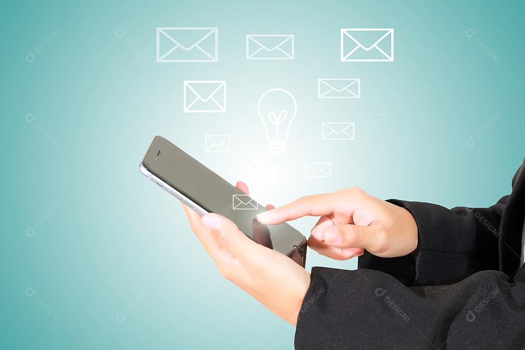 Businessmen and women are using mobile and touch smart phone for communication and checking