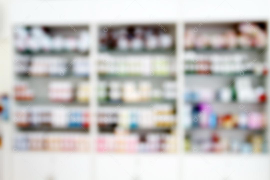 armário de remédios embaçado e loja de remédios e farmácia para segundo plano