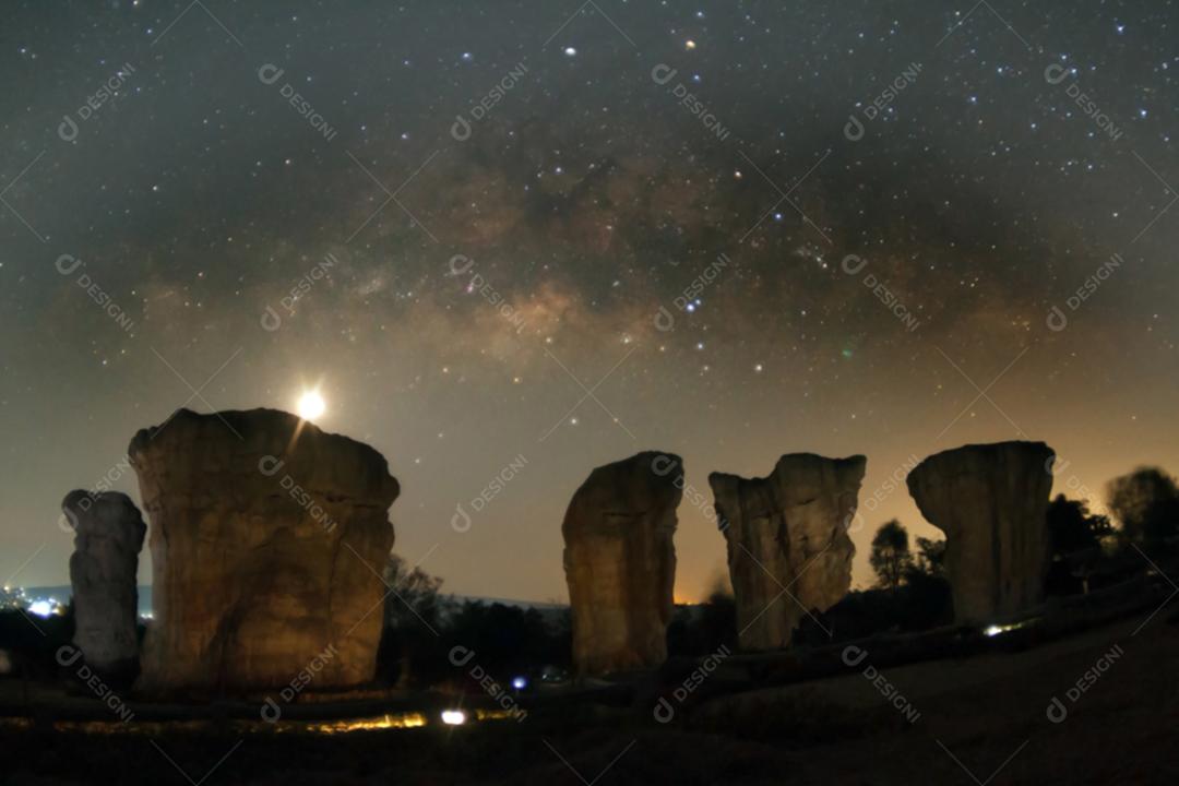 Defocused, long exposure gain photograph of the Milky Way in the dark night in Thailand