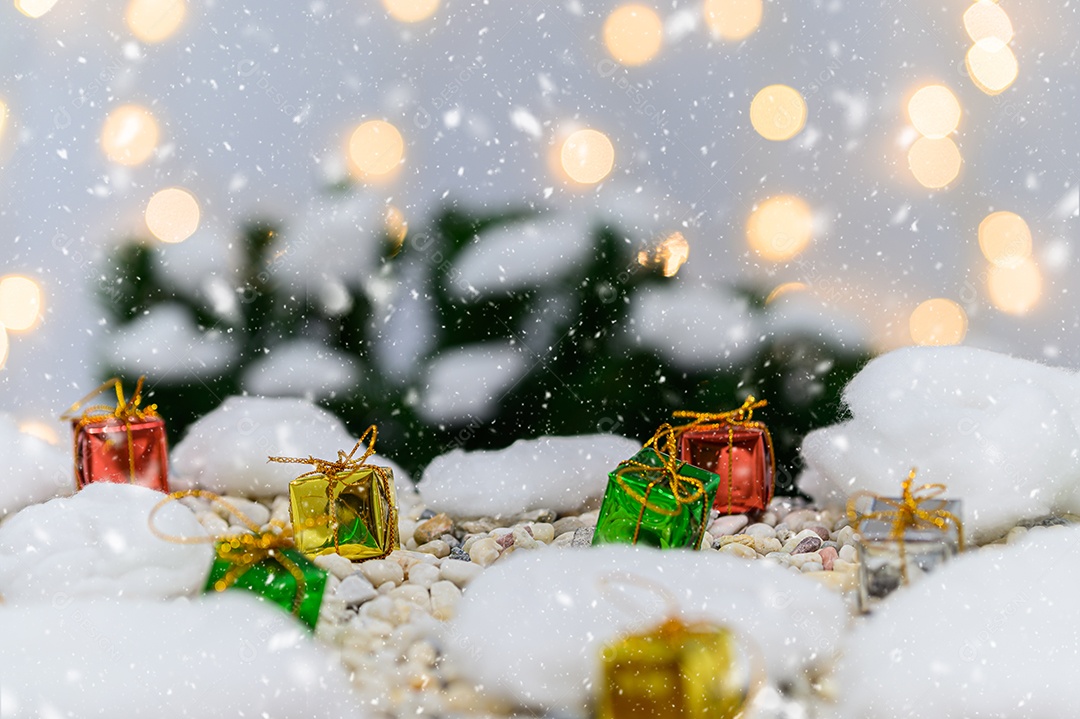 Fundo de noite de neve de caixa de presente de feliz natal
