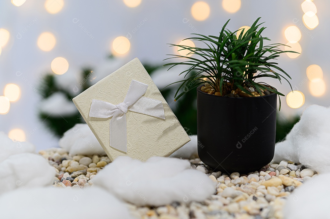 Fundo de noite de neve de caixa de presente de feliz natal