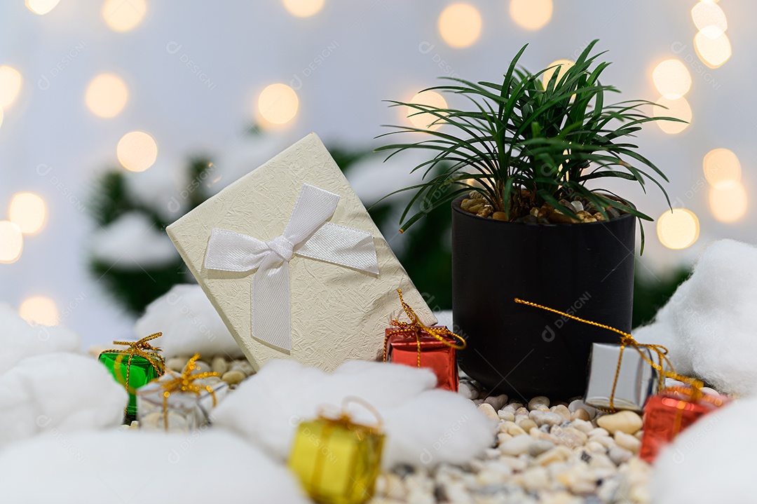Fundo de noite de neve de caixa de presente de feliz natal