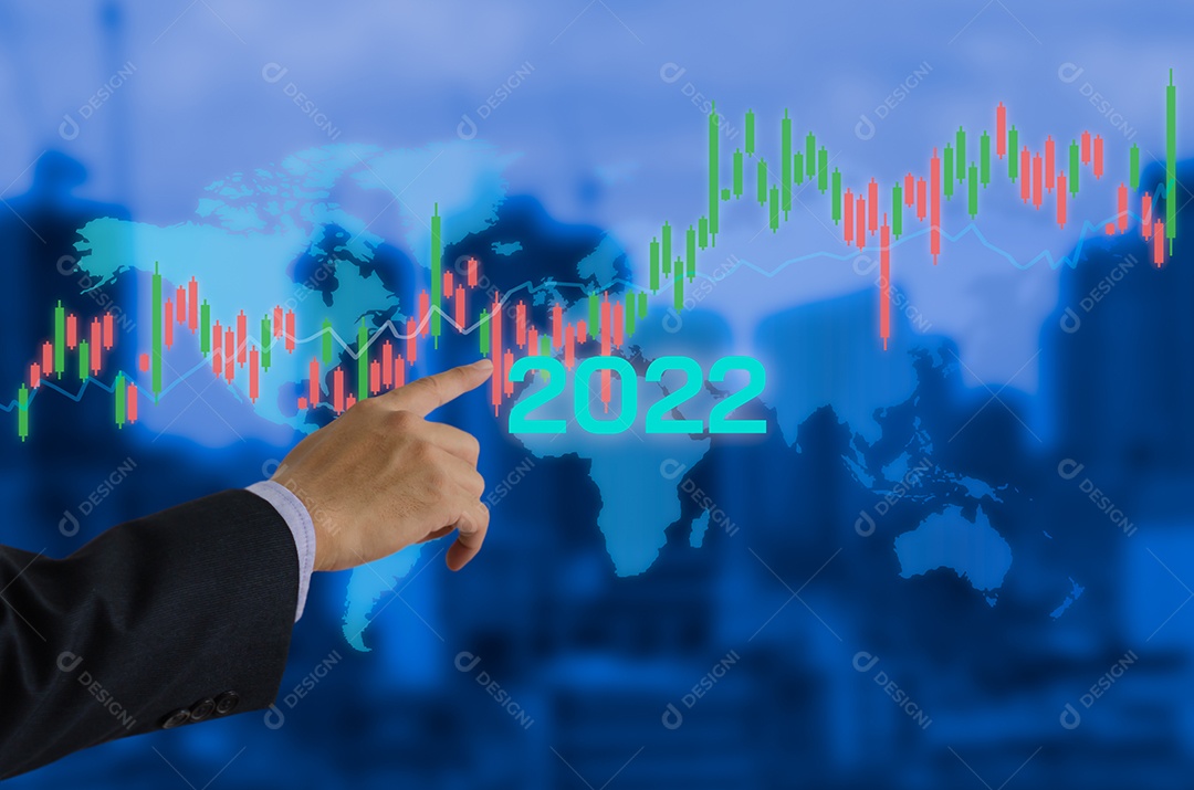 2022 Novo gráfico de velas de ano novo comércio automático, fundo de conceito de mercado de bolsa de valores de investimento em finanças empresariais.