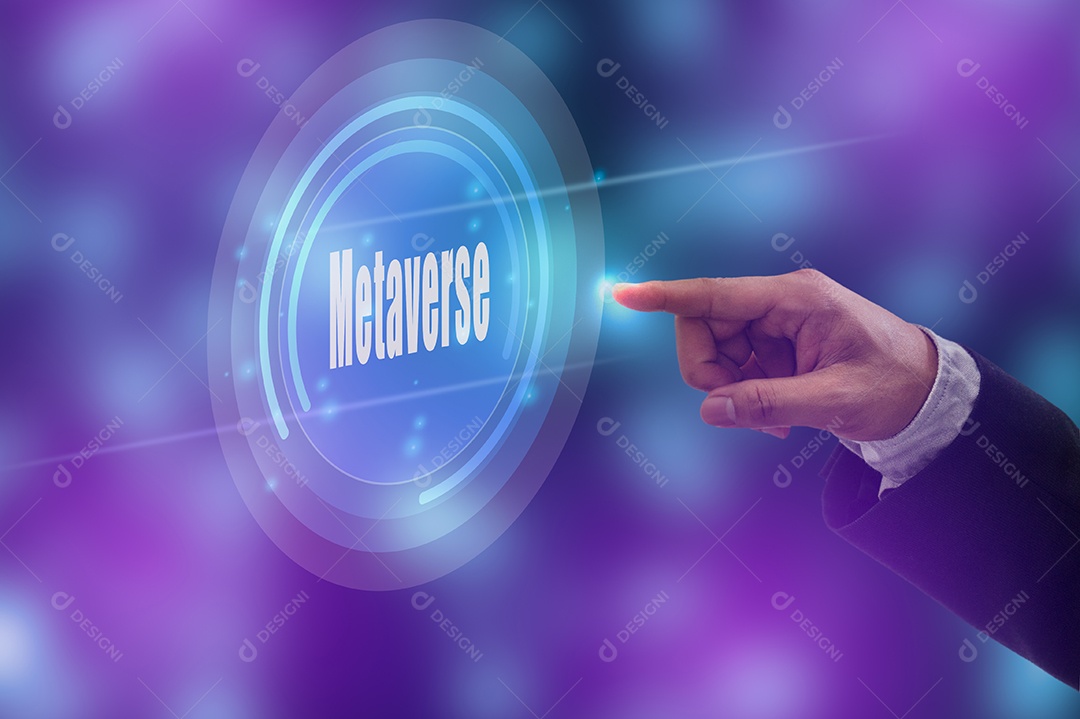 Homens mãos toque tela virtual meta verse botão mundo tecnologia