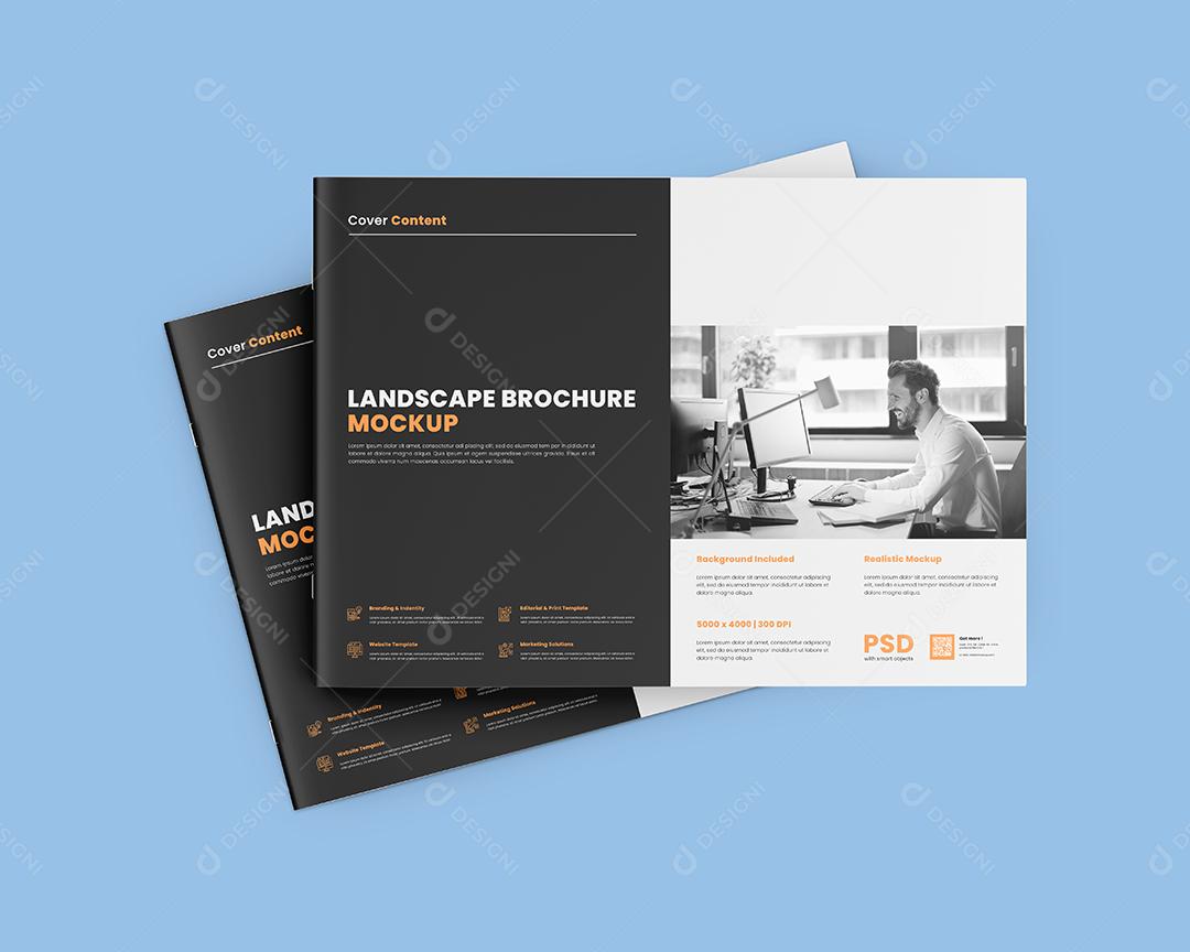 Mockup duas revistas Horizontal Fechada - Vista Superior