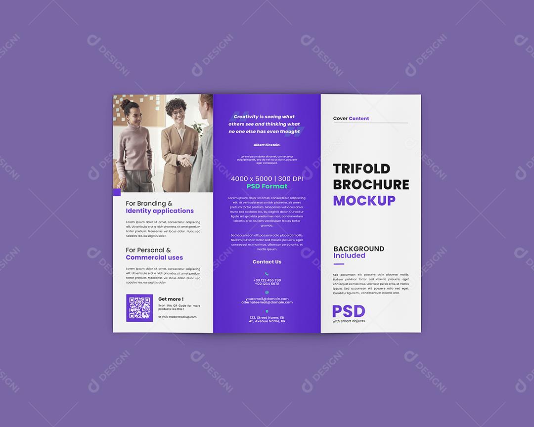 Mockup Folheto Dobrado em 3 Aberto e Externo - Vista Superior