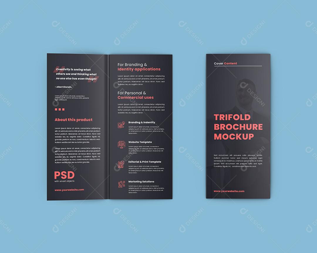 Mockup Folheto Dobrado em 3 Semi Aberto e Fechado - Vista Superior