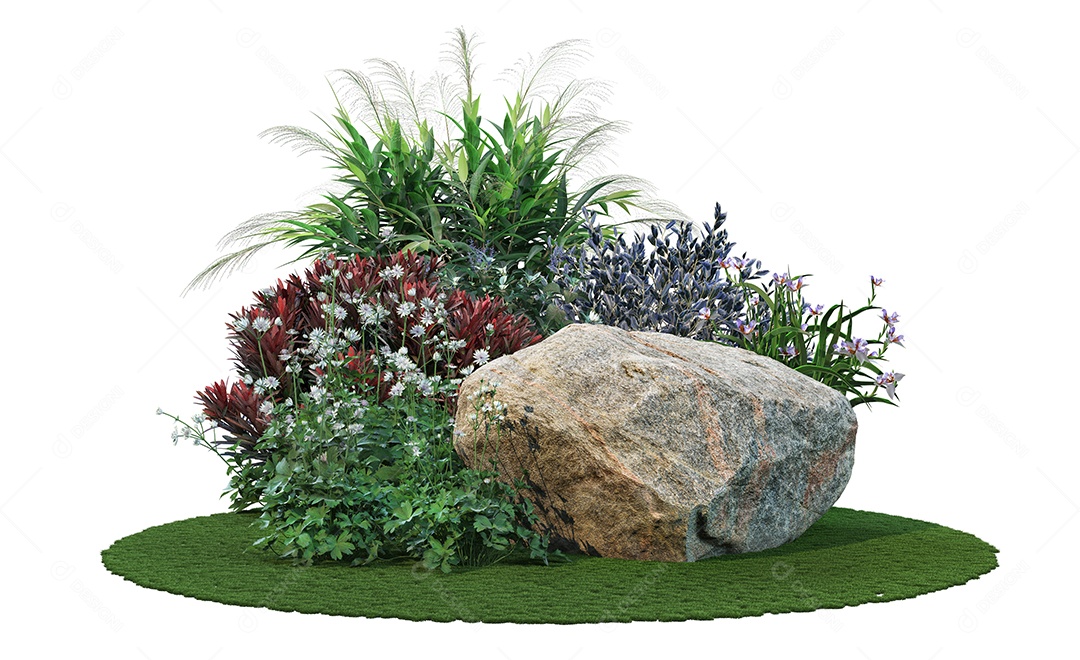 Quarry rock against bushes and bushes background