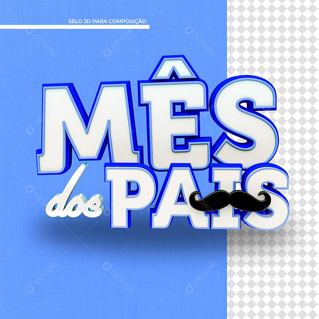 Mês dos Pais Texto 3D Branco e azul para composição PSD